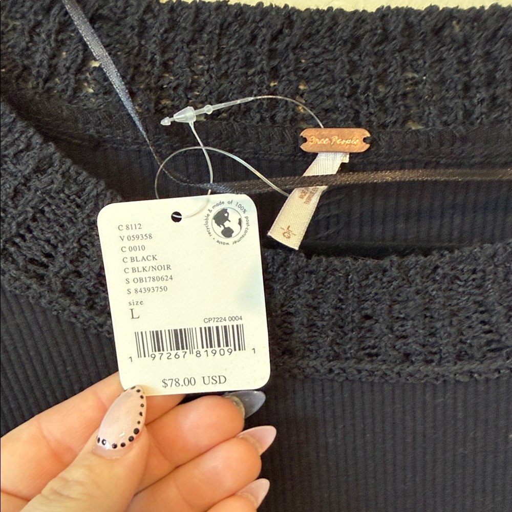 NWT Free People Black Long Sleeve Knit Sweater Size Large - Picture 5 of 6